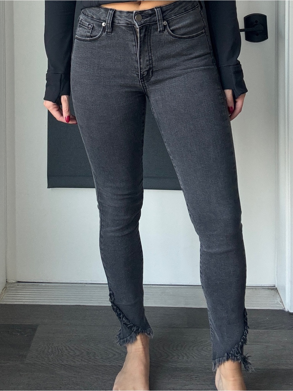 Just Black Charcoal High-Rise Skinny Jeans with Frayed Hem